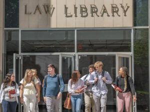 students in front of law library