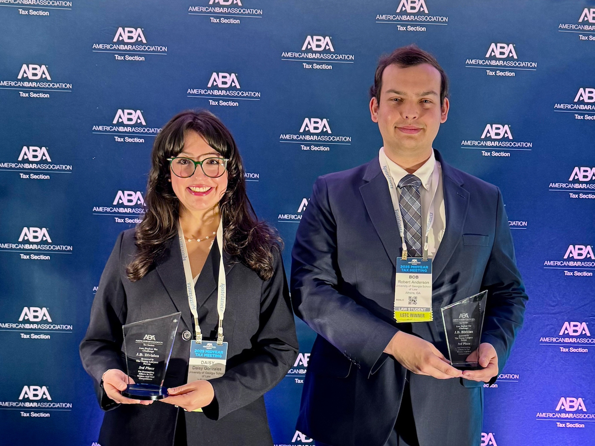 Third-year students Daisy Gonzales (left) and Bob Anderson finished in third place at the ABA Law Student Tax Challenge.